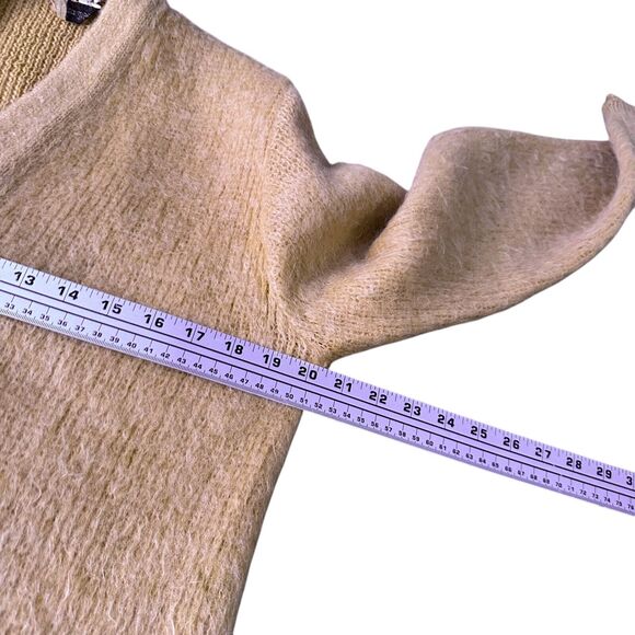 Vintage Revere Cardigan Kurt Cobain Mohair Sweater Mens Medium Tan 60s Elbow Pad - Picture 10 of 12